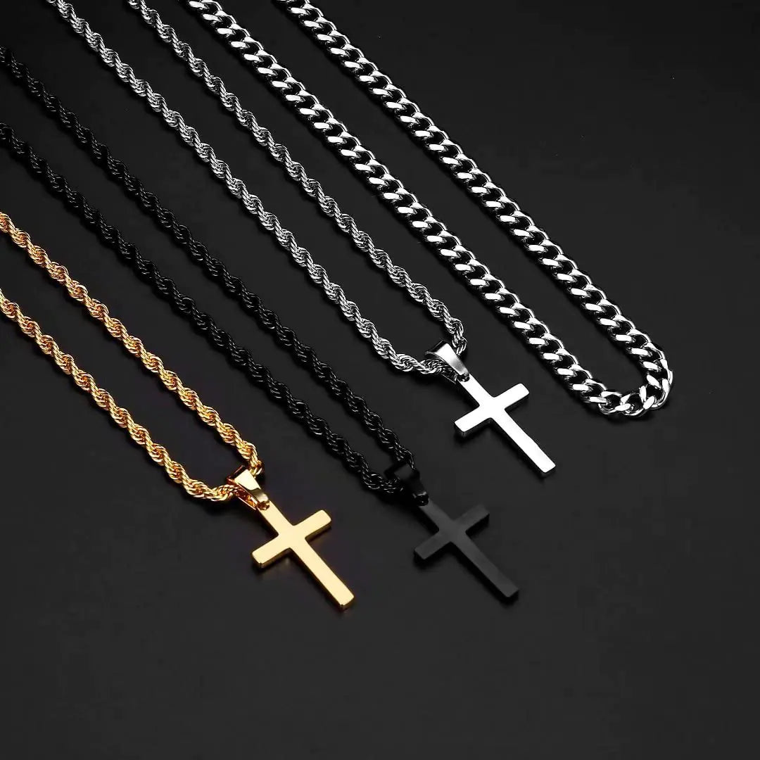 Ursteel Layered Cross Necklace for Men - 18K Gold Silver Black Stainless Steel Mens Cross Necklaces Cross Chain, Layered Rope Chain Cross Necklace for Men 16 18 20 22 24 Inch Necklace 22inch/24inch