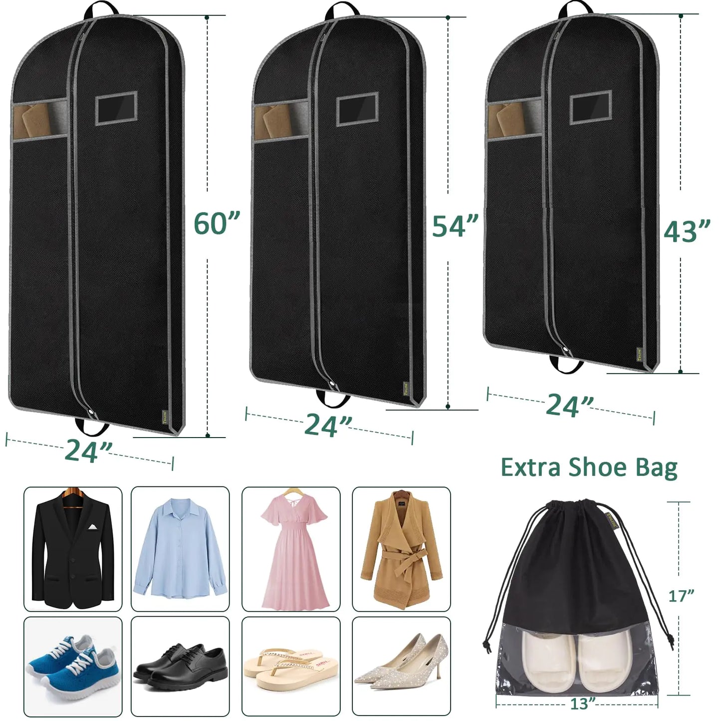 BALEINE Heavy Duty Garment Bag with Shoe Storage Travel Bag for Dresses, Suit, Coats Travel Essential (54") 54''