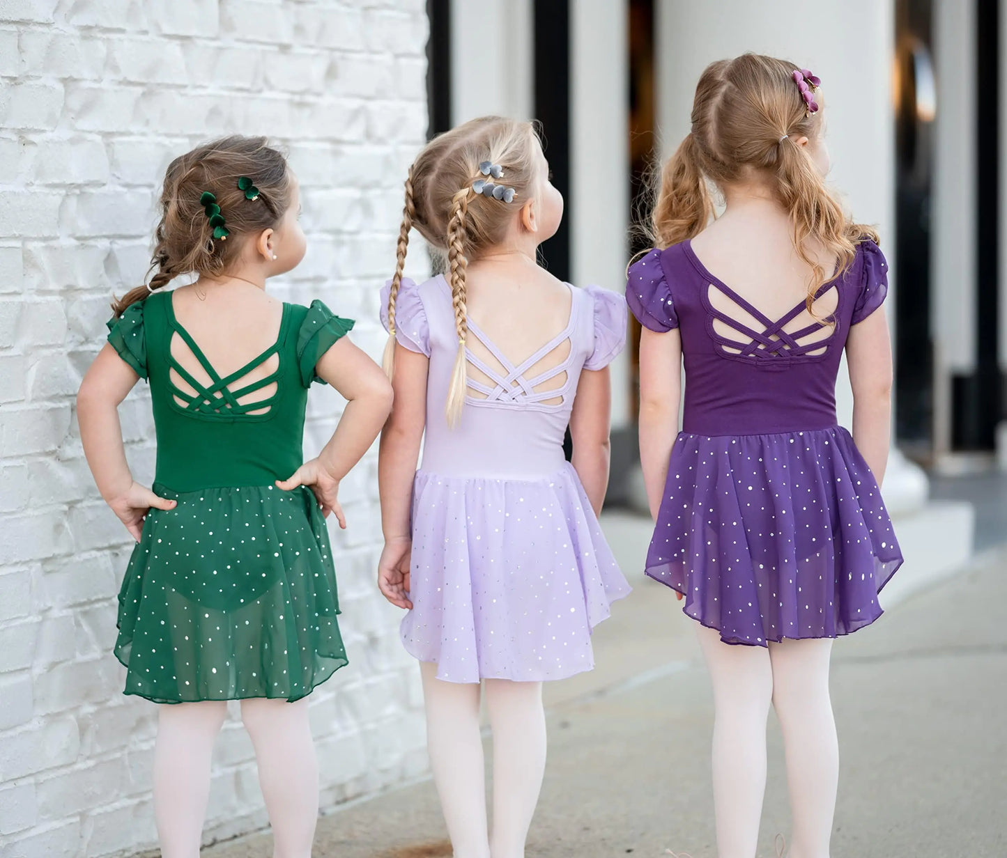 Arshiner Girls Shiny Ruffle Sleeve Ballet Leotard with Skirt Criss-Cross Back Dance Dresses 10-11 Years Dark Green