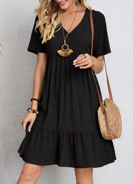 Summer V-neck Dresses Women's Loose Casual Short-sleeved Corset Dress