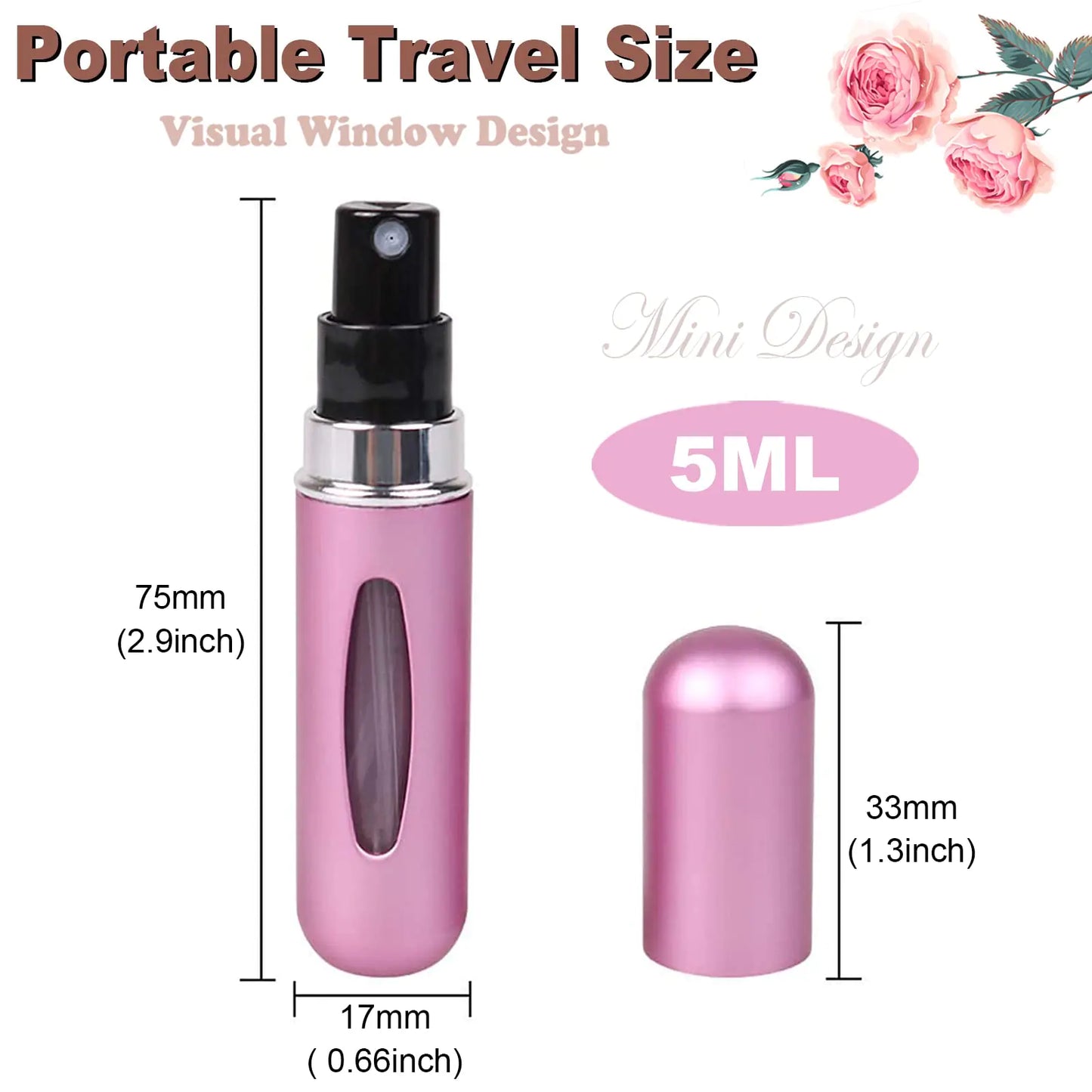 Travel Mini perfume Refillable Atomizer Container, Pocket Travel Size Cologne Sprayer, Perfume Scent Pump Case, Fragrance Empty spray bottle for Traveling and Outgoing 5ml Silver, Gold, Pink