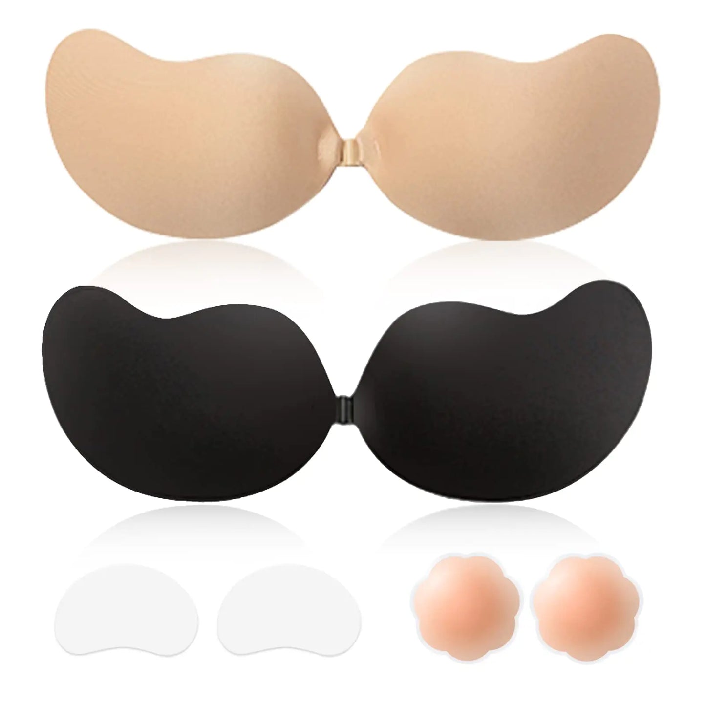 Sticky Bra Backless Adhesive Strapless Invisible Push Up Stick on Bras for Women Dresses 2 Pair Reusable Nipple Cover E