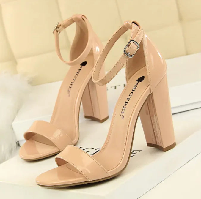 Women's 9.5cm High Heels Sandals Summer Purple Pink Ankle Strappy Wedding Shoes