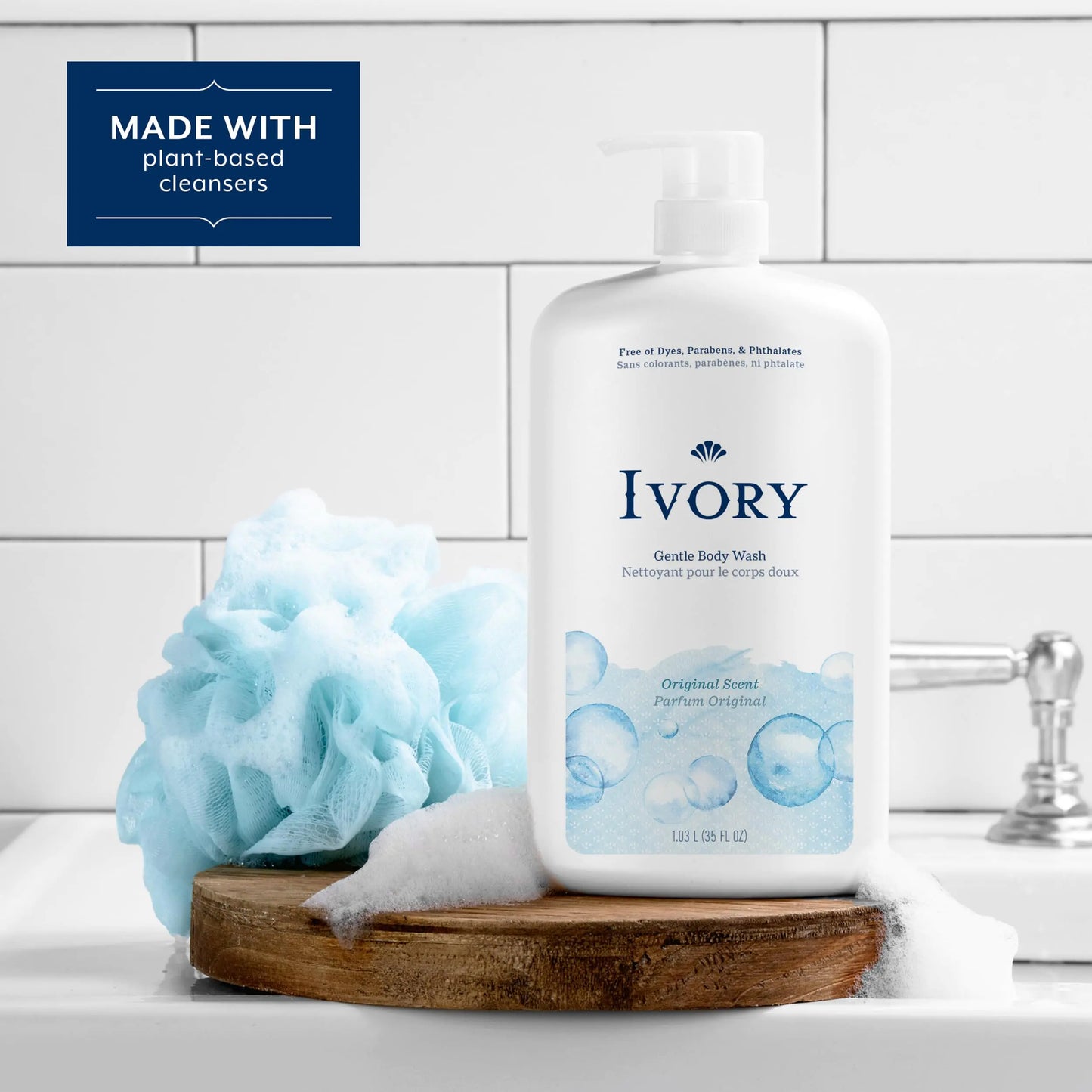 Ivory Gentle Body Wash, Designed for the Whole Family, Free of Dyes Heavy Perfumes Parabens Phthalates & Silicones, Original Scent, 35 oz 35 Fl Oz (Pack of 1)