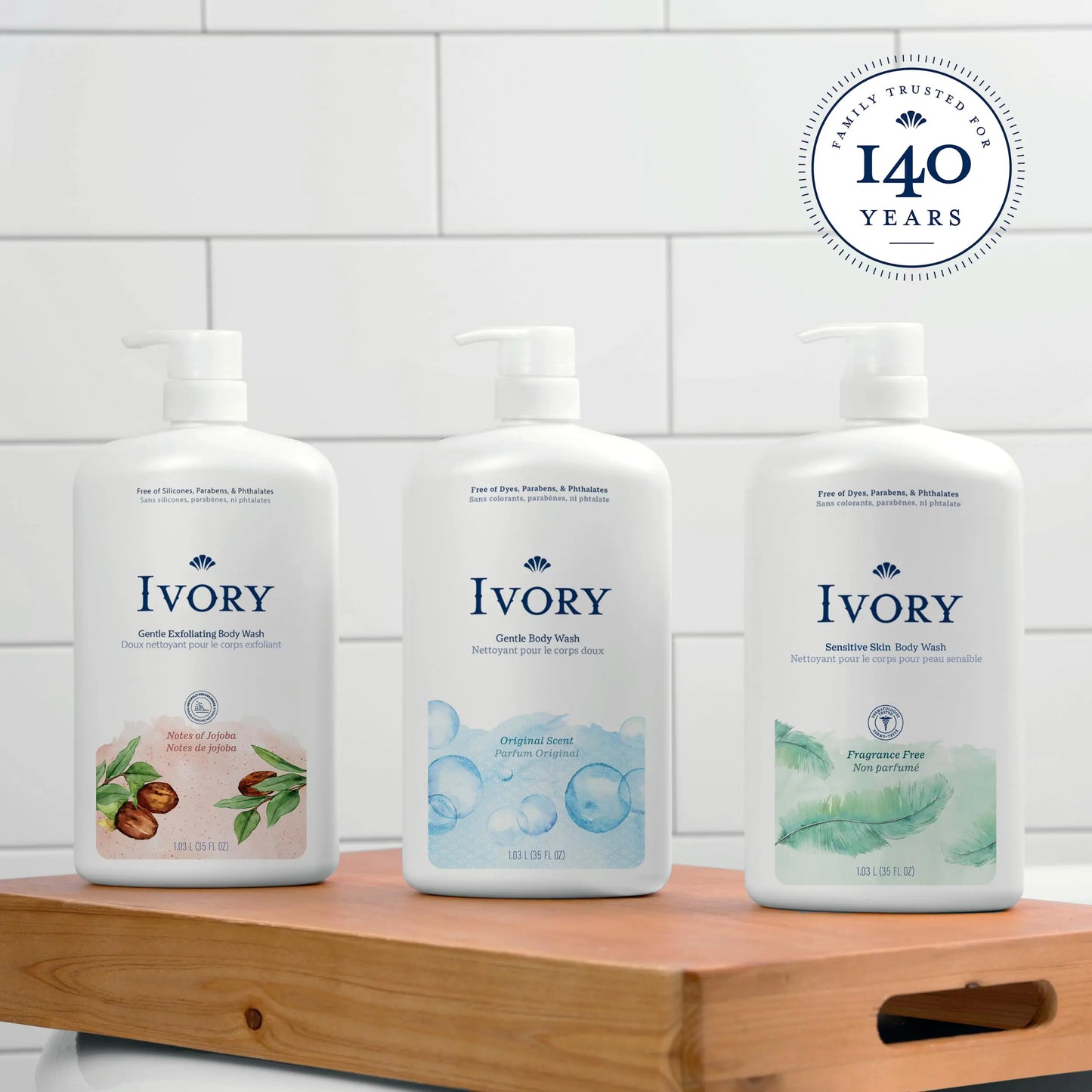 Ivory Gentle Body Wash, Designed for the Whole Family, Free of Dyes Heavy Perfumes Parabens Phthalates & Silicones, Original Scent, 35 oz 35 Fl Oz (Pack of 1)