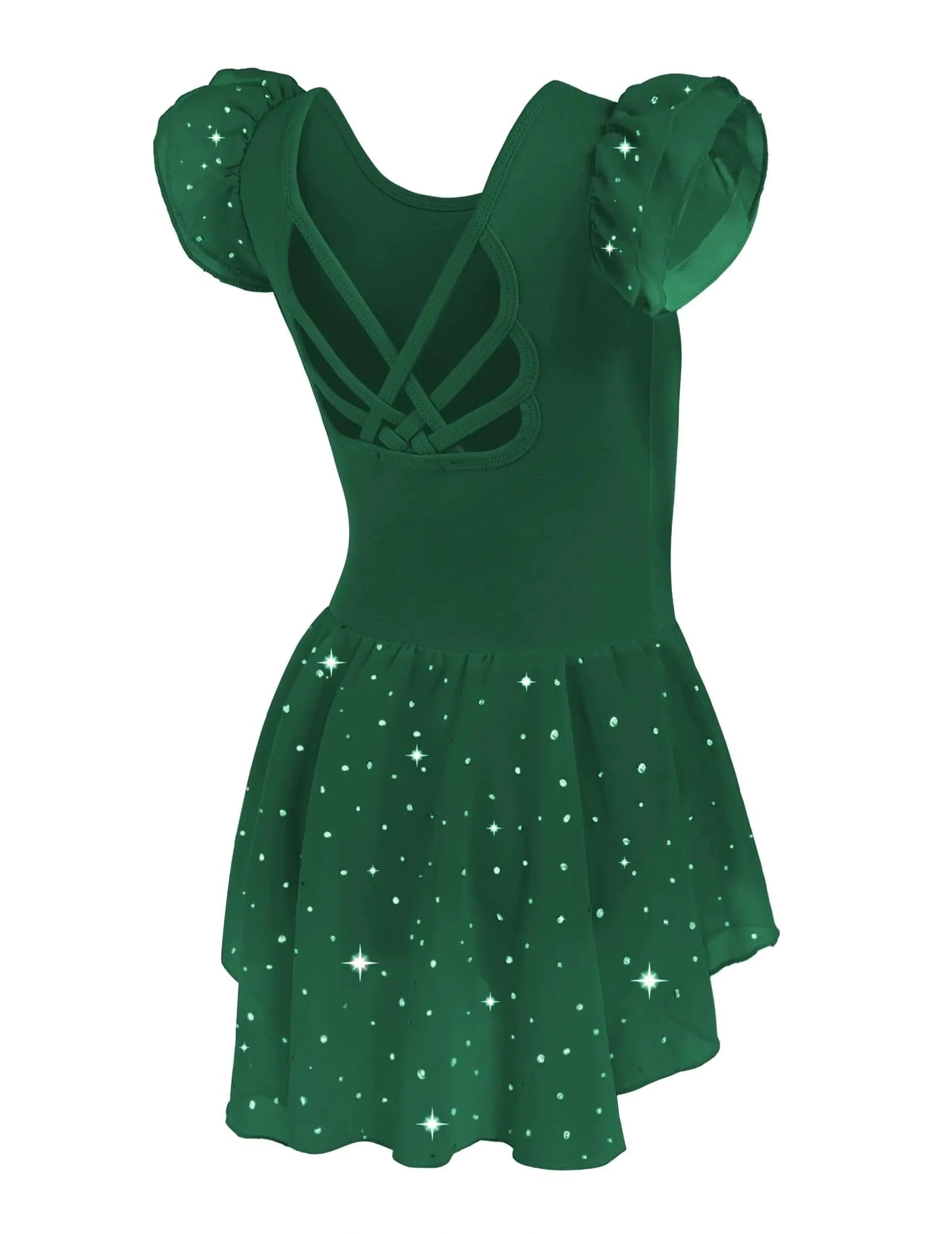 Arshiner Girls Shiny Ruffle Sleeve Ballet Leotard with Skirt Criss-Cross Back Dance Dresses 10-11 Years Dark Green