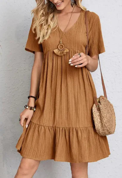 Summer V-neck Dresses Women's Loose Casual Short-sleeved Corset Dress